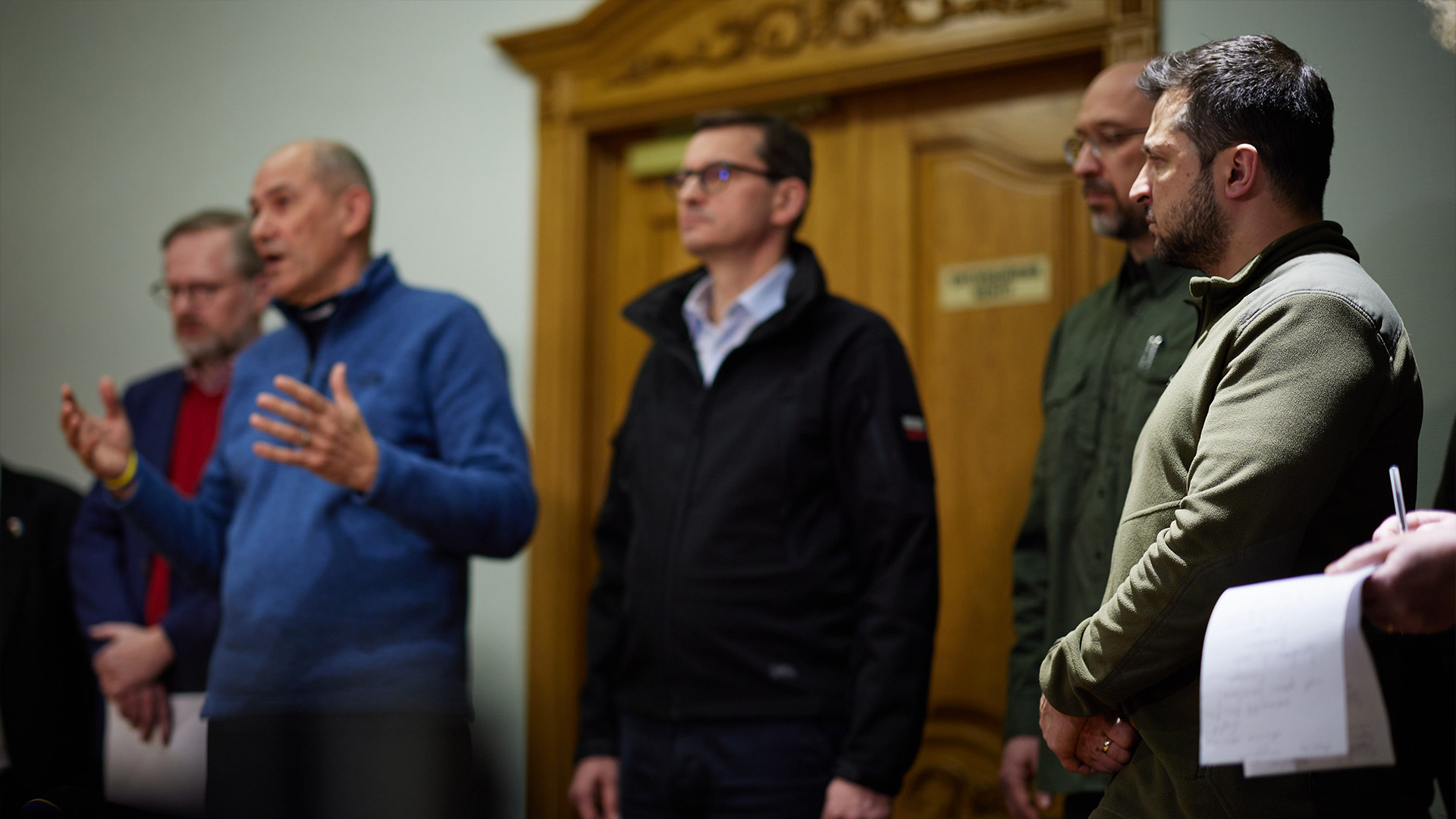 Zelenskyy meeting the prime ministers of Poland, the Czech Republic, and Slovenia